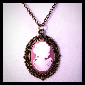 New! Handcrafted 18” Lady Rose Pink Cameo Necklace